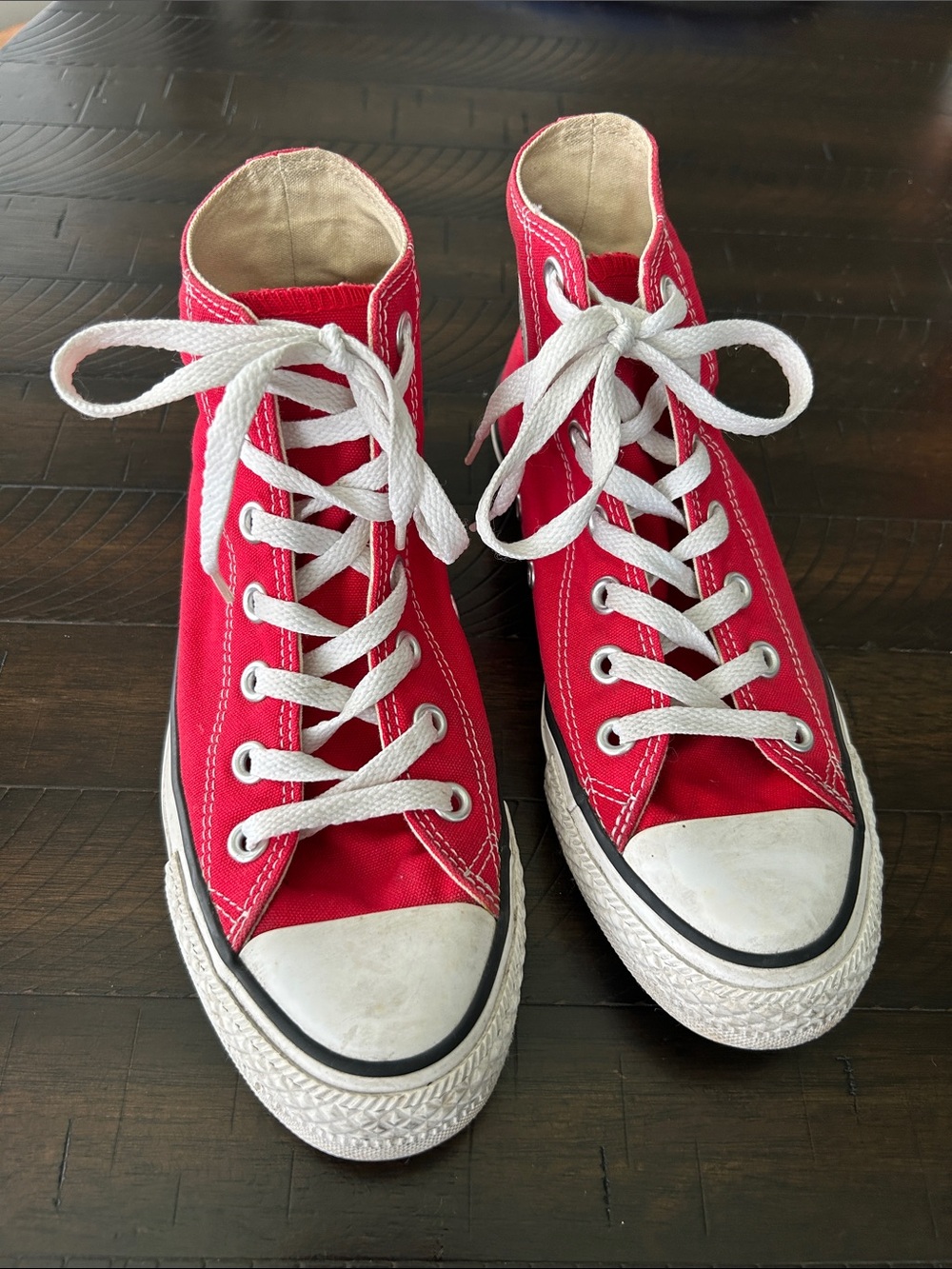 Red High-Top Kids Canvas Sneakers with White Laces